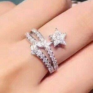 Fashion Star Shaped 925 Silver Plated Wedding Ring, FB16FA1066